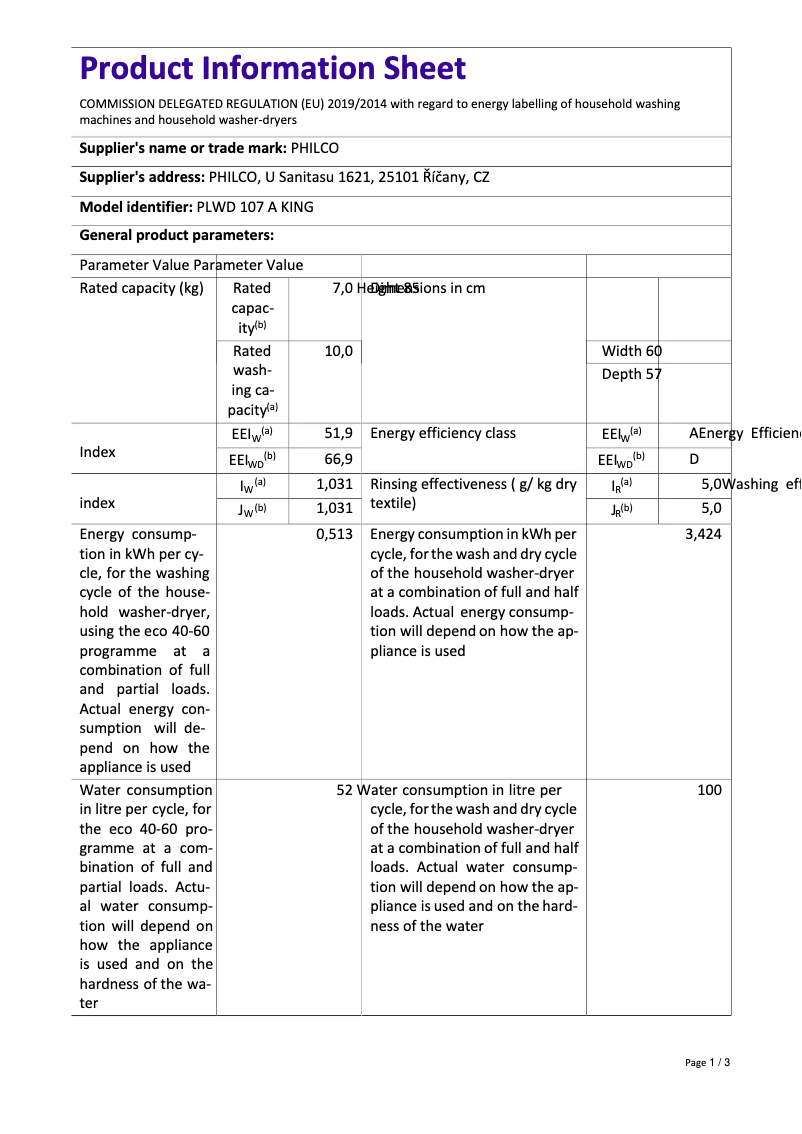 Image de la première page du manuel de l'appareil PLWD 107 A King