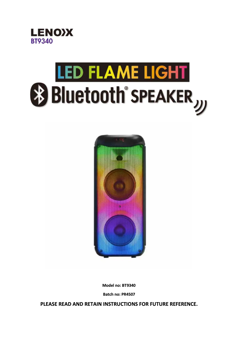 Page 1 de la notice Manuel utilisateur Lenoxx BT9340
