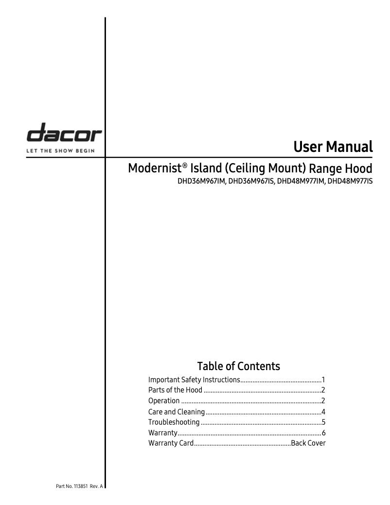 Page n°1 - Manuel utilisateur Dacor DHD36M967IM
