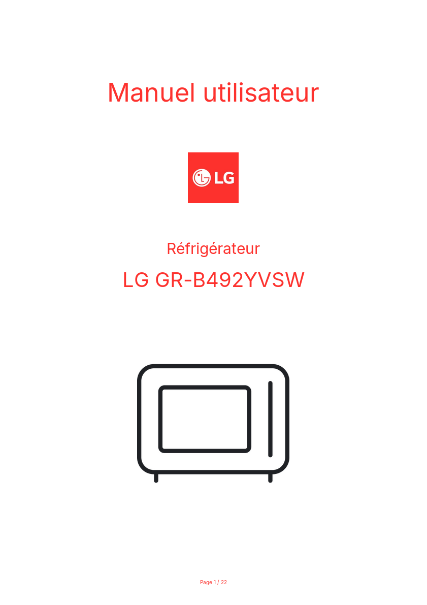 Image de la première page du manuel de l'appareil GR-B492YVSW