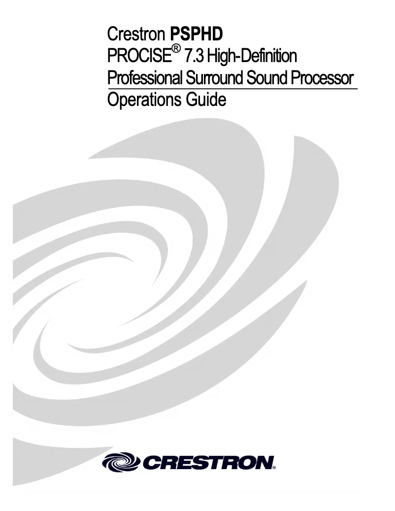 Page n°1 - Manuel utilisateur Crestron PROCISE PSPHD