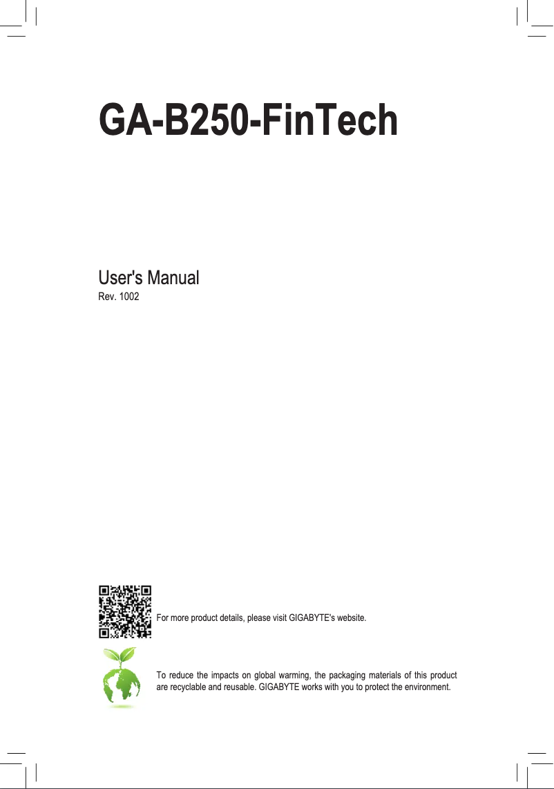 Page n°1 - Manuel utilisateur Gigabyte GA-B250-FinTech