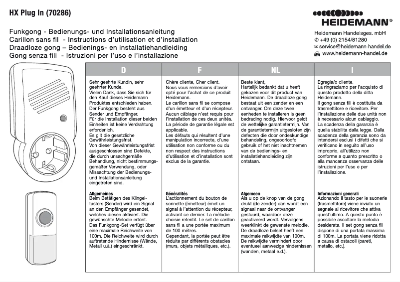 Page 1 de la notice Manuel utilisateur Heidemann HX Plug In 70286