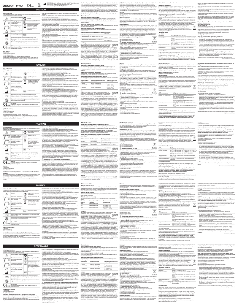 Page 1 de la notice Mode d'emploi Beurer FT 15/1