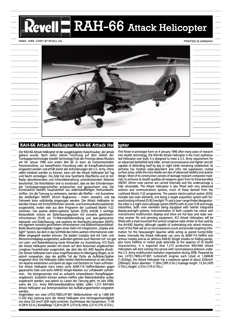 Page n°1 - Manuel utilisateur Revell RAH-66 Attack Helicopter