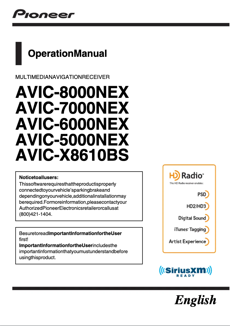 Page 1 de la notice Manuel utilisateur Pioneer AVIC-7000NEX
