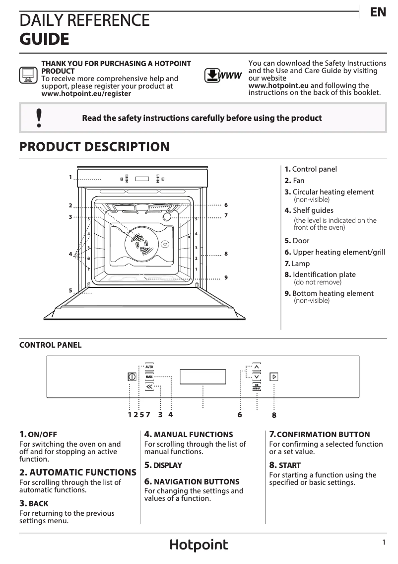 Page 1 de la notice Manuel utilisateur Hotpoint SI7 871 SC IX