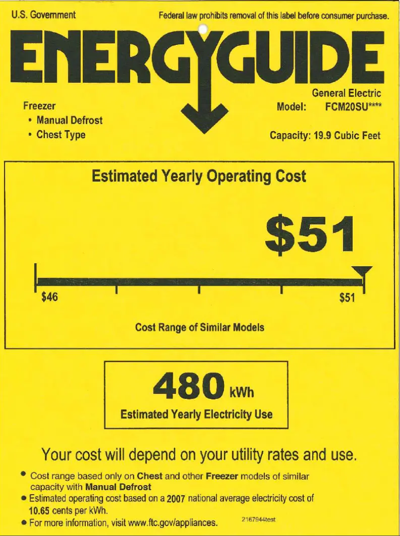 Page 1 de la notice Label énergétique GE FCM20DPWH