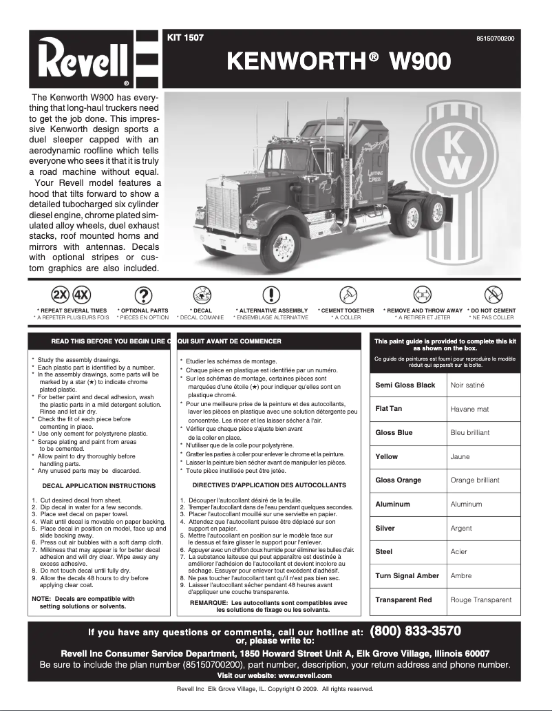 Page n°1 - Manuel utilisateur Revell Kenworth W900