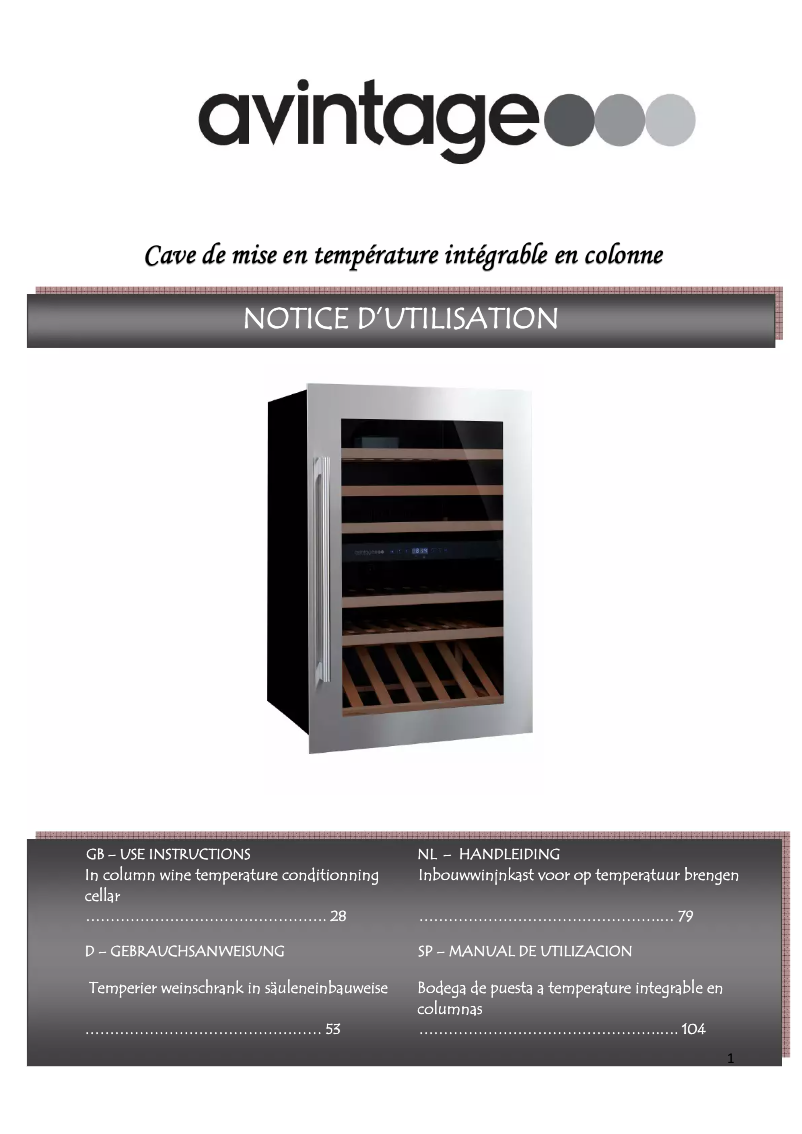 Page 1 de la notice Manuel utilisateur Avintage AV45XDZI-1