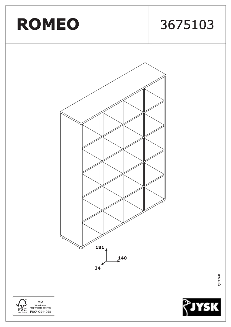 Page 1 de la notice Manuel utilisateur JYSK Romeo (140x182x34)