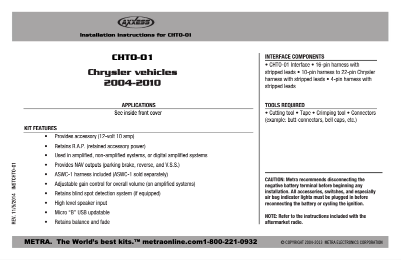 Image de la première page du manuel de l'appareil CHTO-01