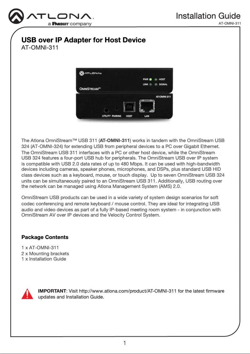 Page n°1 - Guide d'installation Atlona AT-OMNI-311