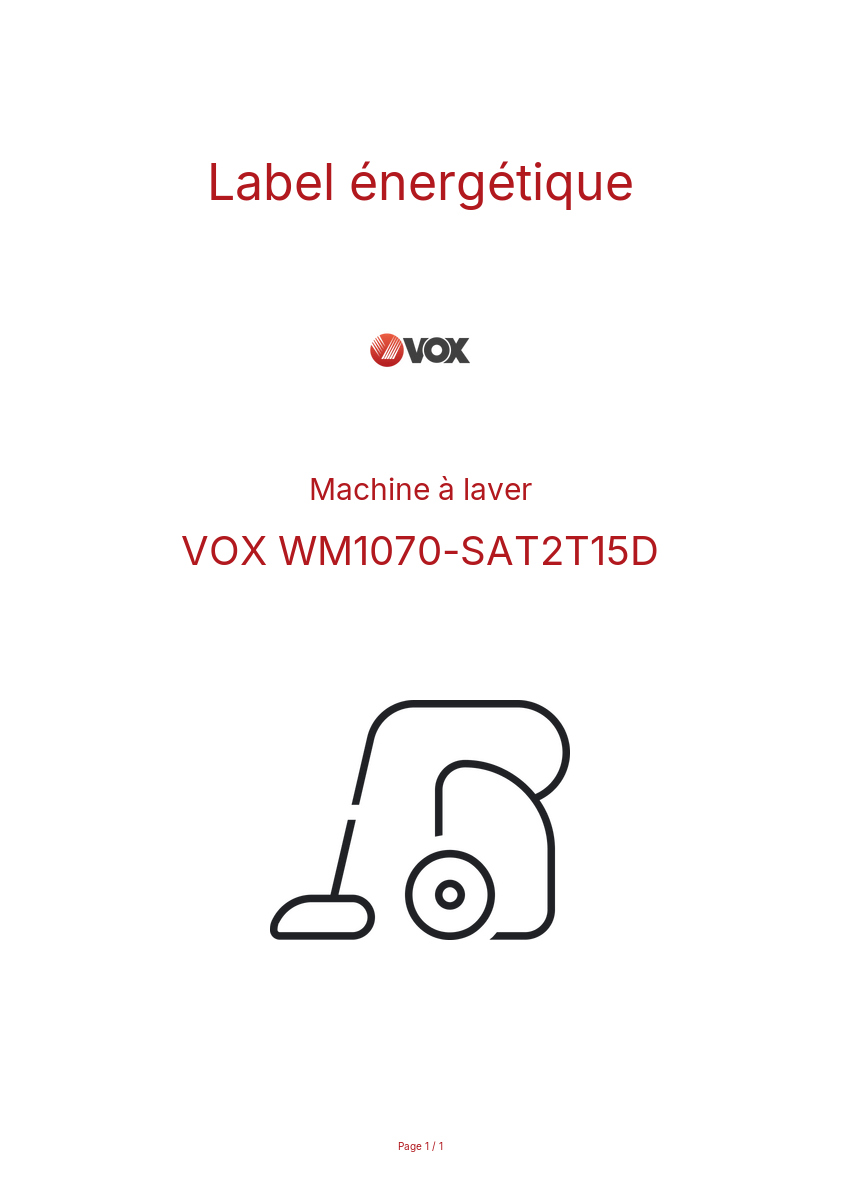 Page n°1 - Label énergétique VOX WM1070-SAT2T15D