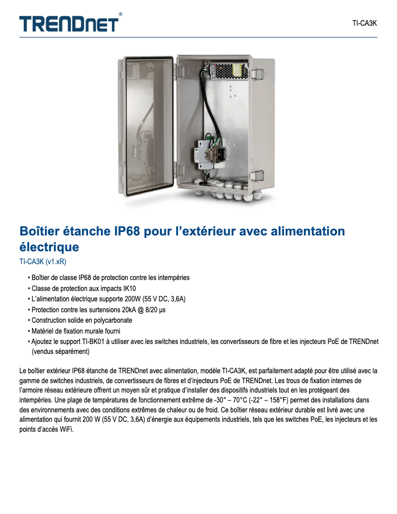 Page 1 de la notice Manuel utilisateur TRENDnet TI-CA3K