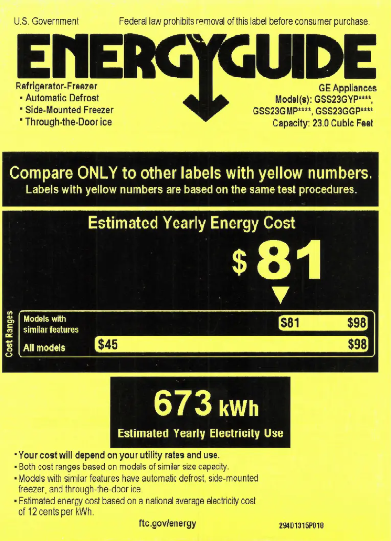 Page 1 of the manual Energy Label GE GSS23GMPES