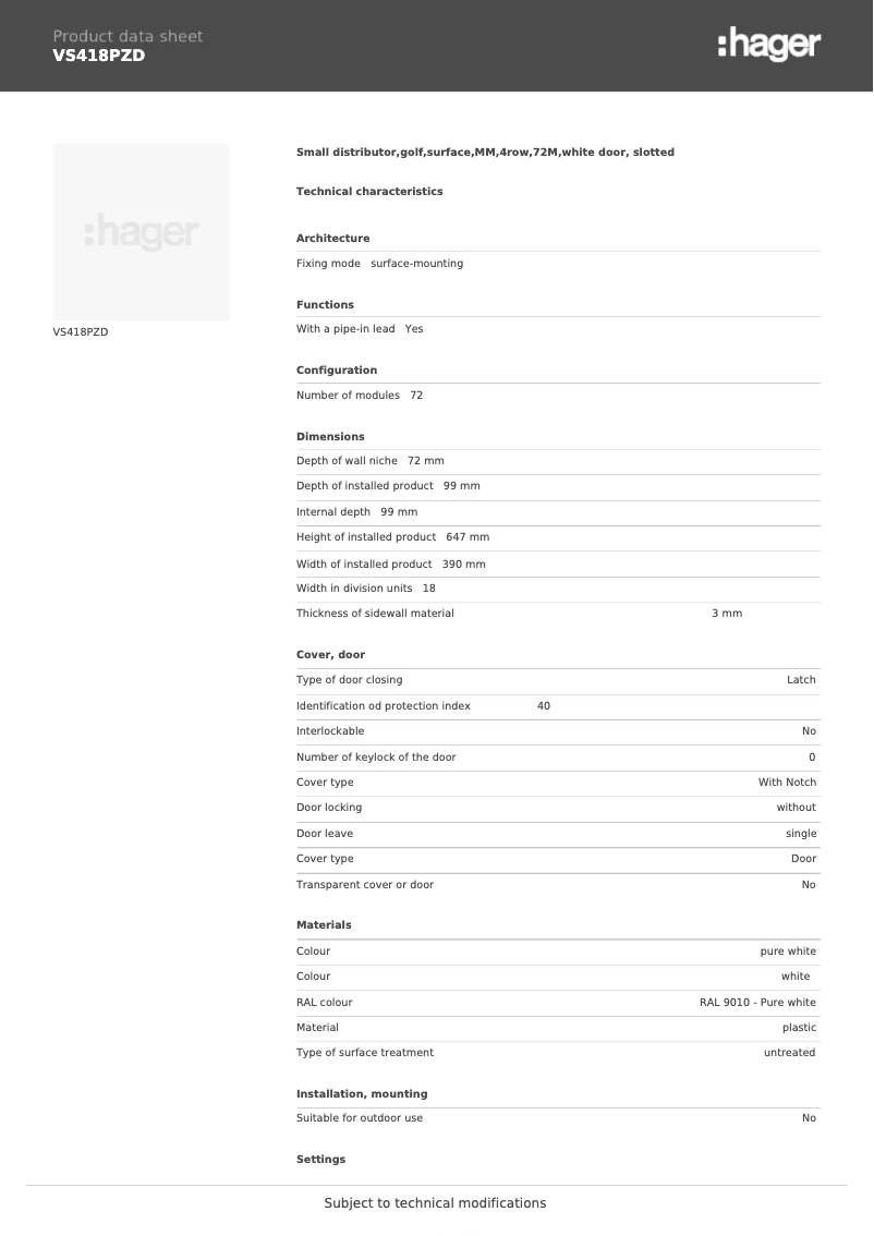 Image de la première page du manuel de l'appareil VS418PZD