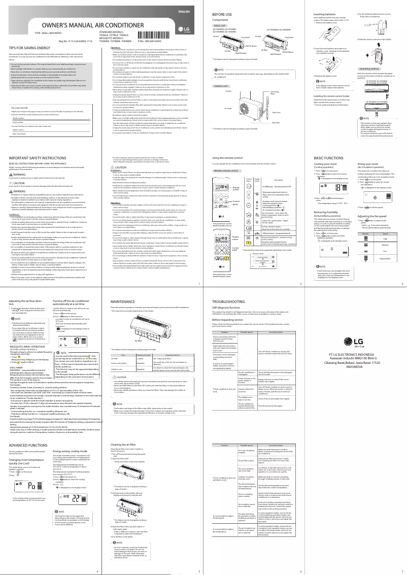 Page n°1 - Manuel utilisateur LG T05NWA