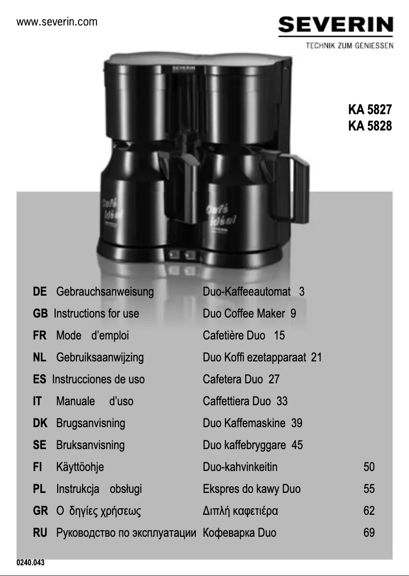 Page n°1 - Manuel utilisateur Severin KA 5828 Duo
