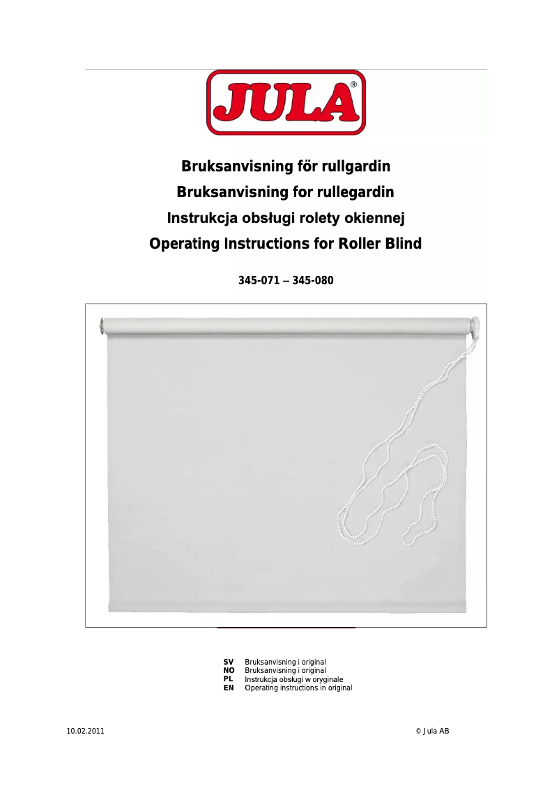 Page 1 de la notice Manuel utilisateur Jula 345-080