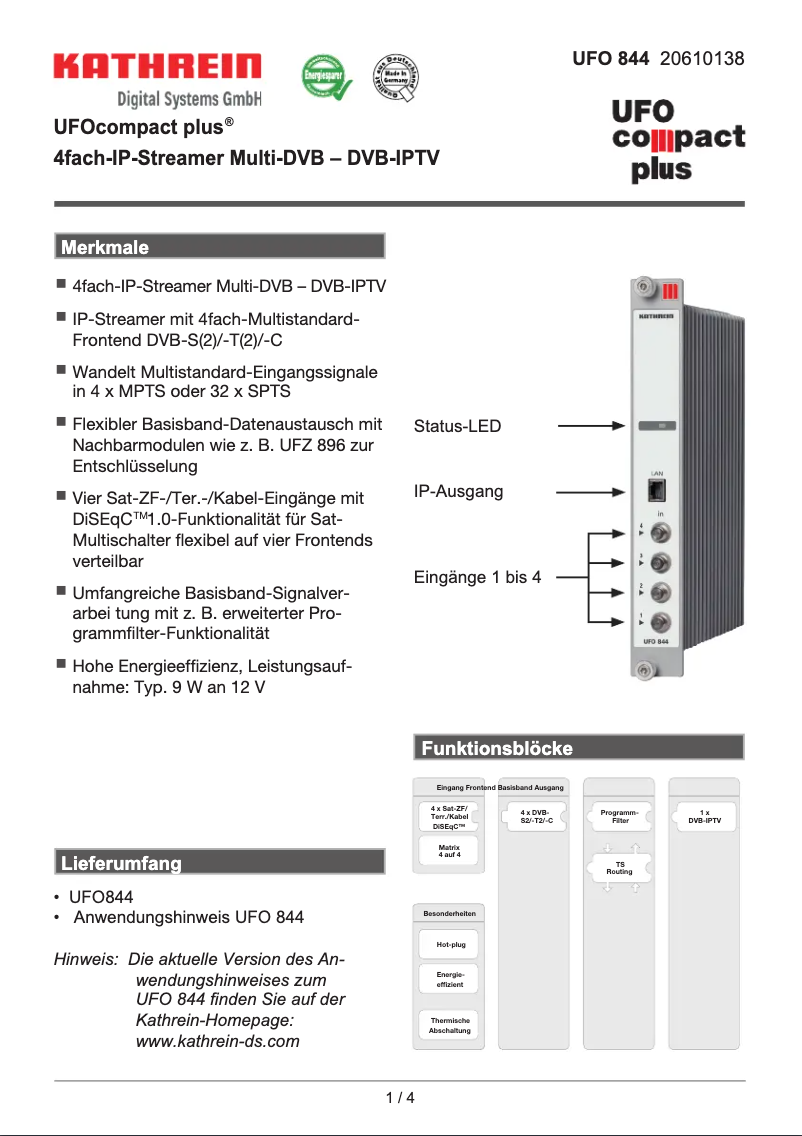 Page n°1 - Manuel utilisateur Kathrein UFO 844