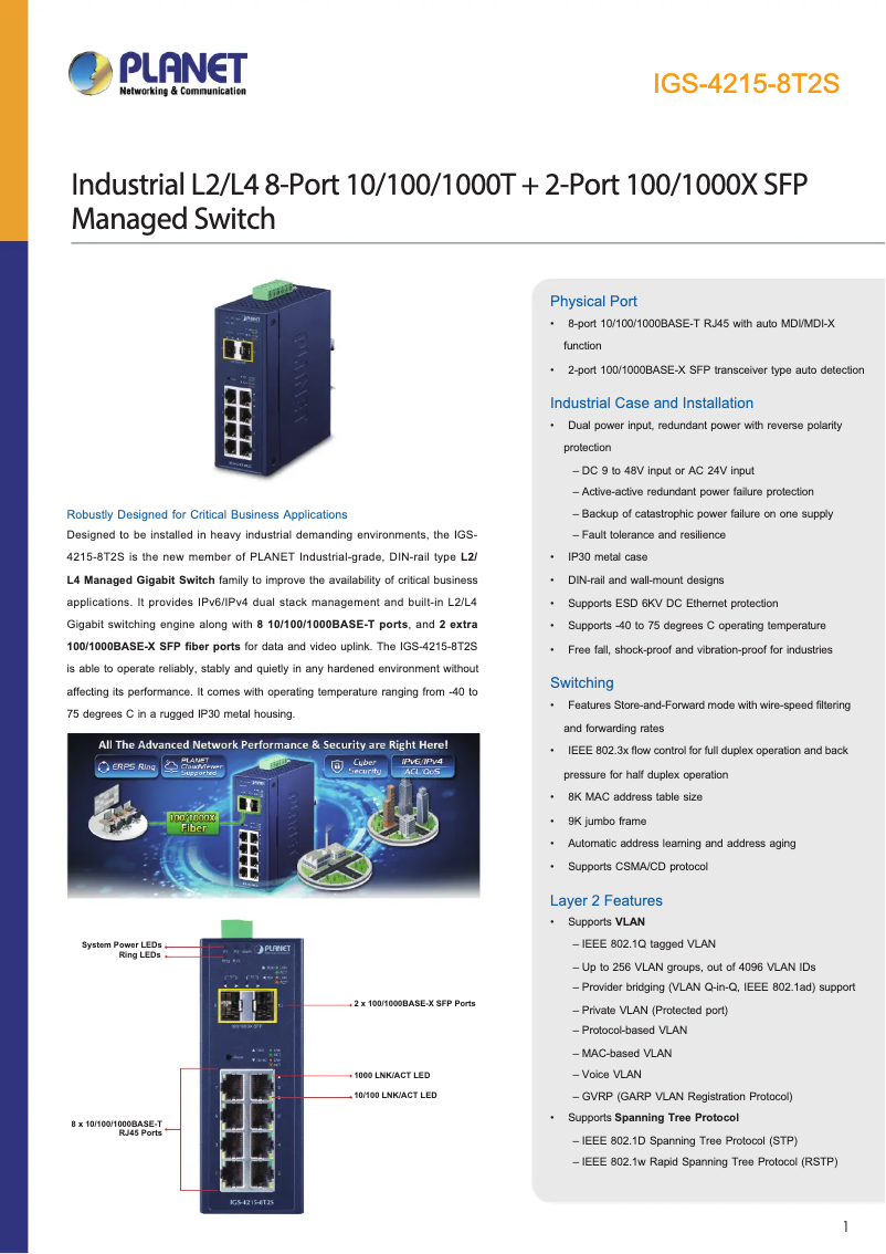 Image de la première page du manuel de l'appareil IGS-4215-8T2S