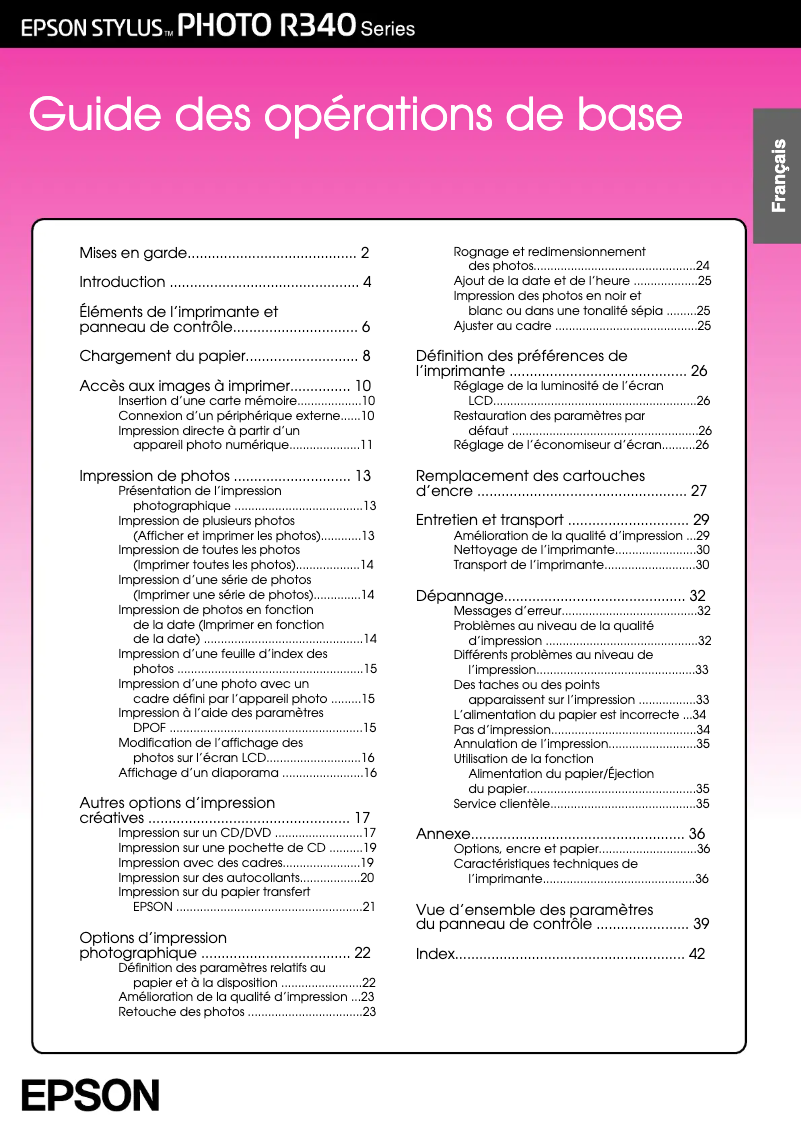 Image de la première page du manuel de l'appareil Stylus Photo R340