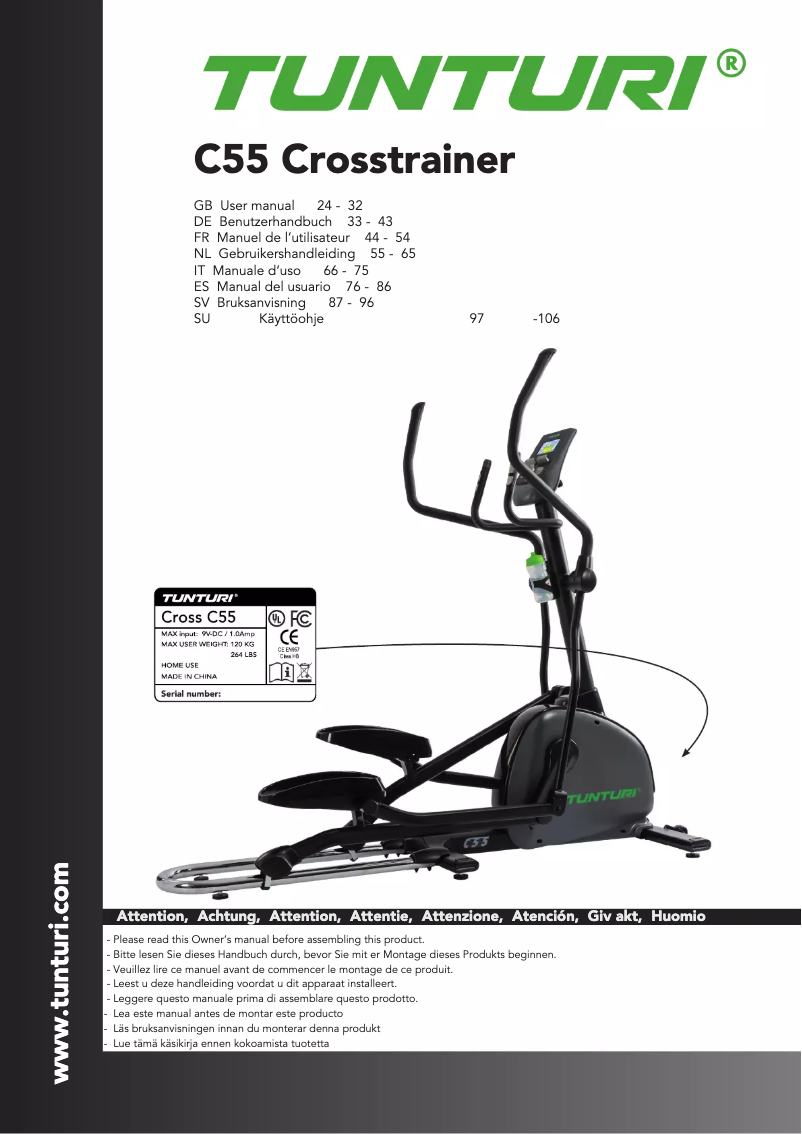 Page 1 de la notice Manuel utilisateur Tunturi Performance C55-F