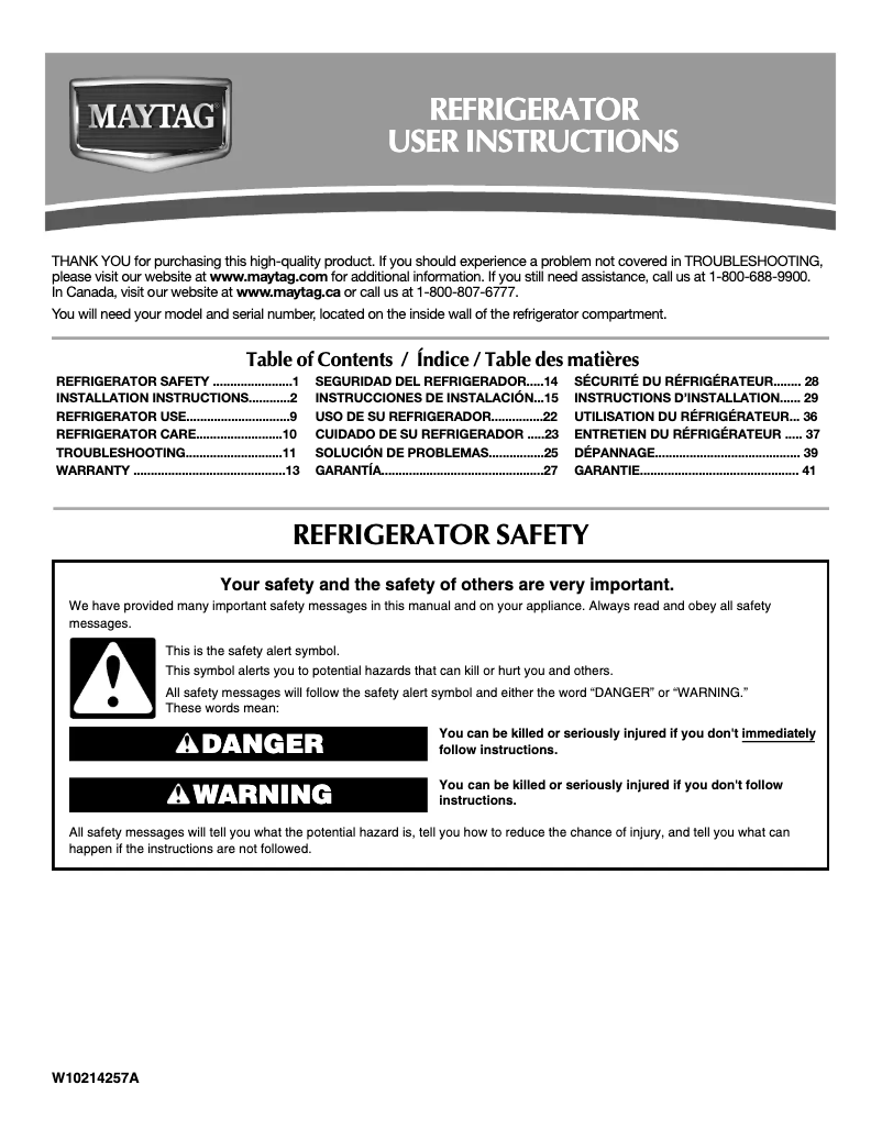 Page 1 de la notice Manuel utilisateur Maytag M8RXNGMBS