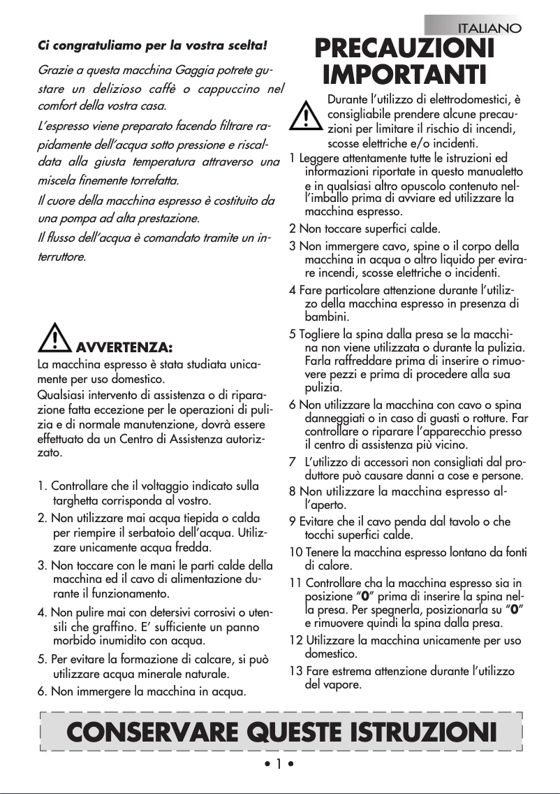 Page n°1 - Manuel utilisateur Philips Gaggia RI8151