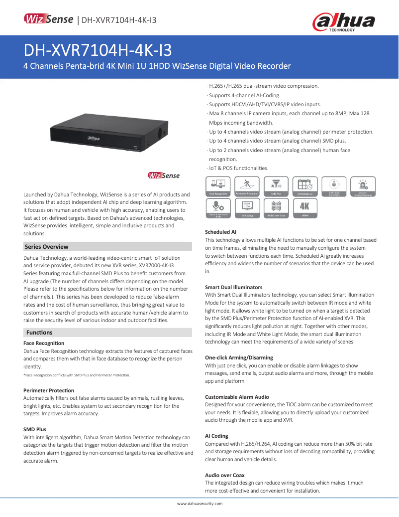 Page n°1 - Fiche technique Dahua Technology XVR7104H-4K-I3