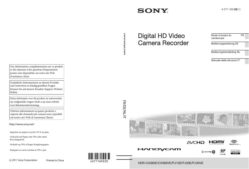 Page 1 de la notice Manuel utilisateur Sony Handycam HDR-PJ30VE