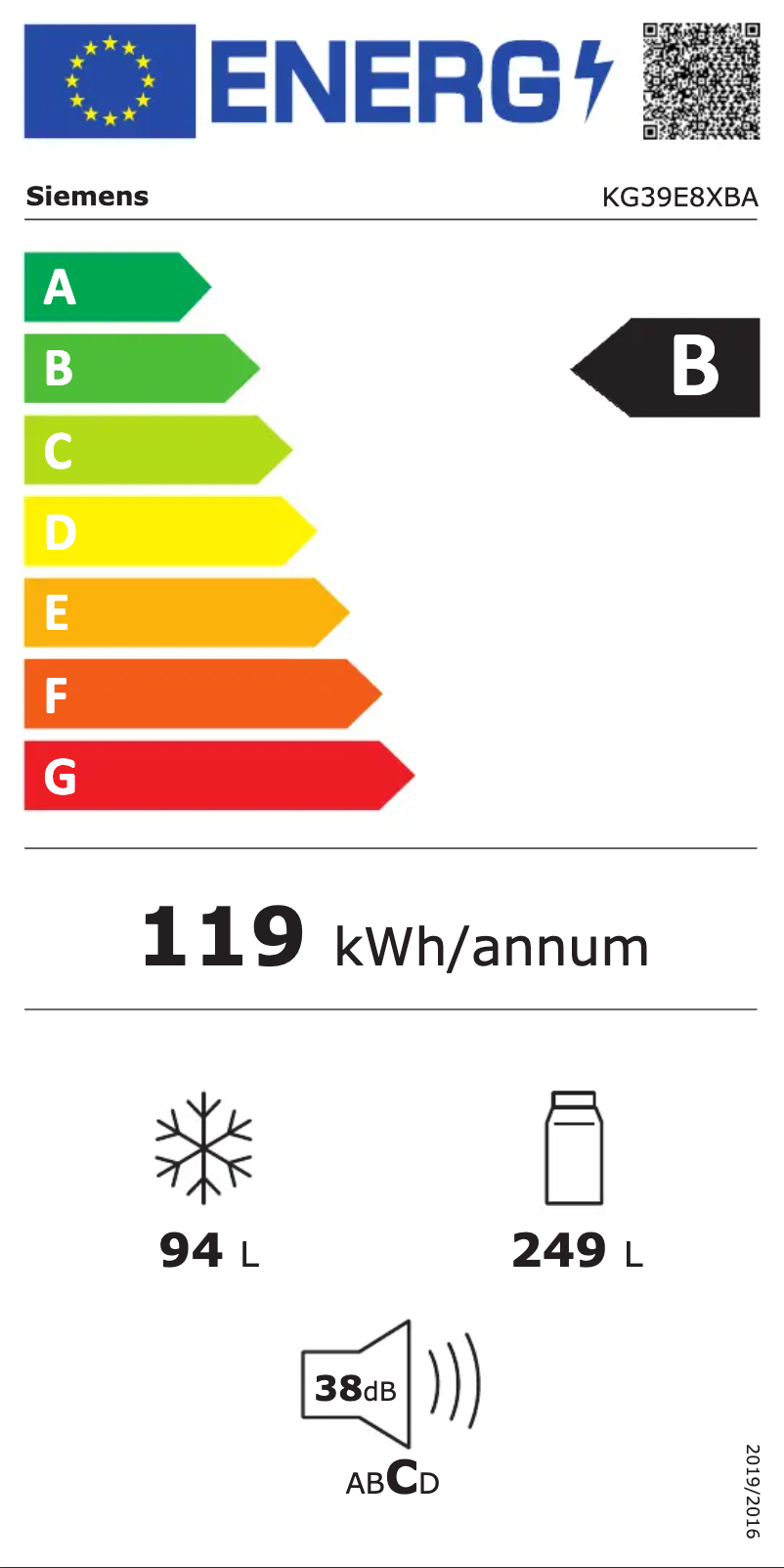 Page n°1 - Label énergétique Siemens KG39E8XBA