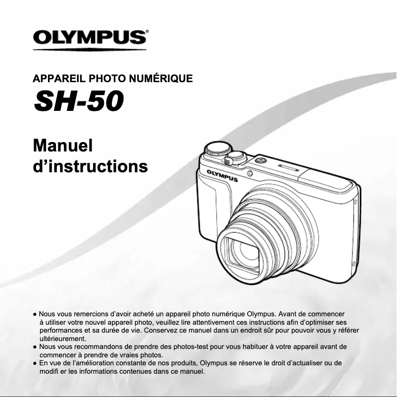 Page 1 de la notice Manuel utilisateur Olympus Stylus SH-50