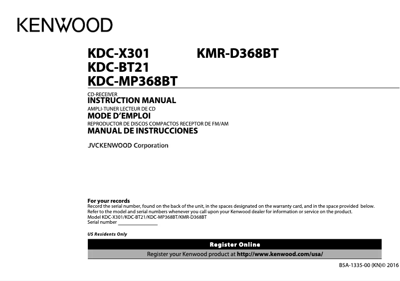 Image de la première page du manuel de l'appareil KDC-X301