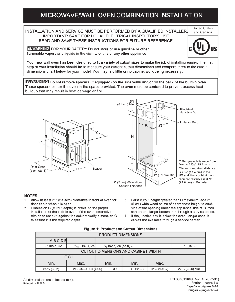 Page n°1 - Guide d'installation Frigidaire GCWM2767AD