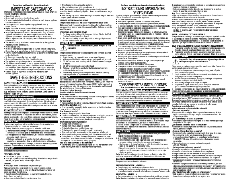 Page 1 de la notice Manuel utilisateur George Foreman GR2120B