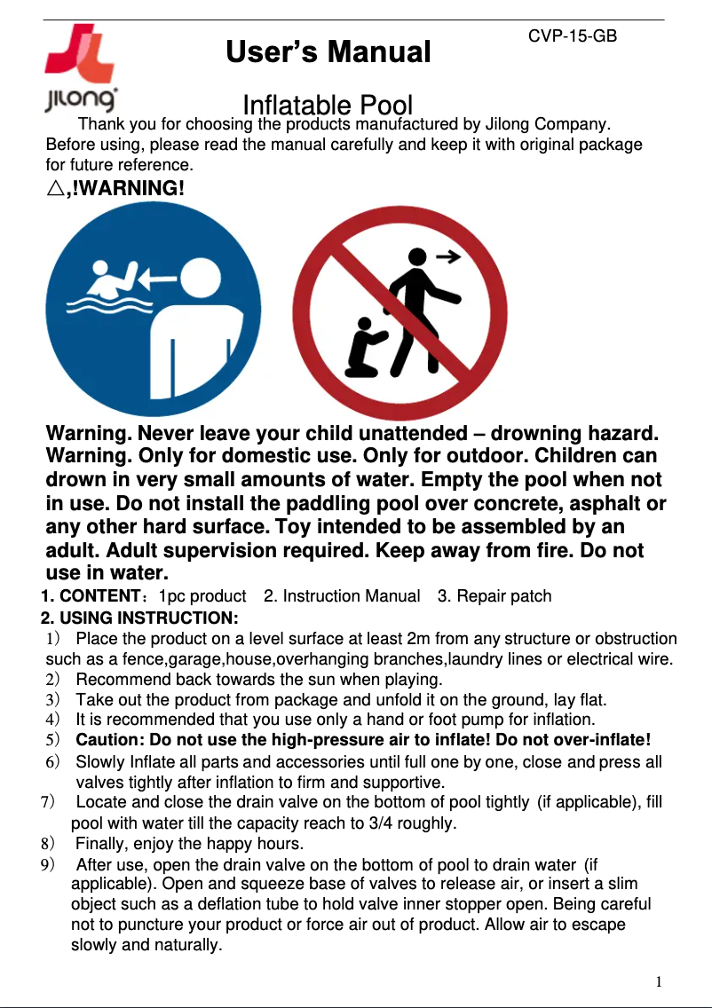 Page 1 de la notice Manuel utilisateur JILONG JL017259NPF