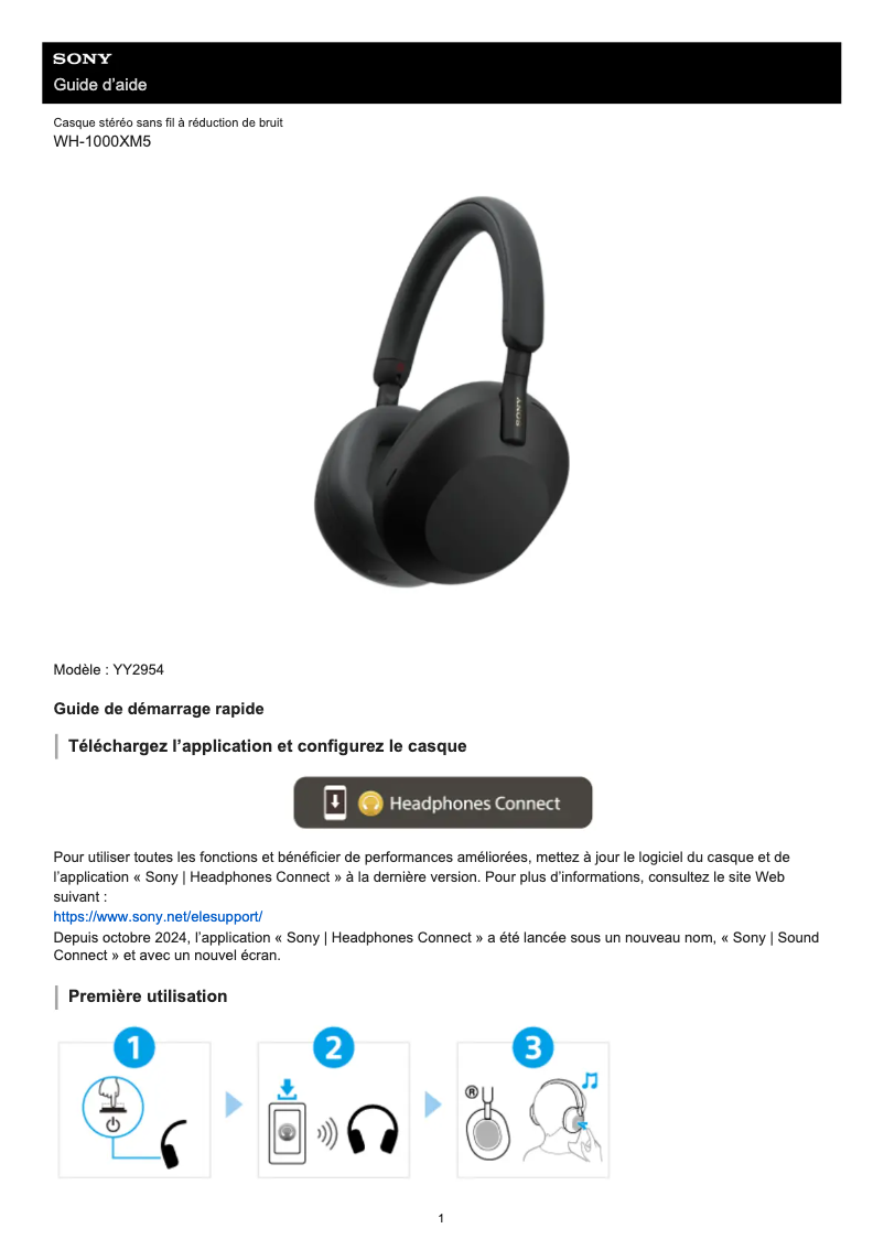 Page 1 de la notice Manuel utilisateur Sony WH-1000XM5