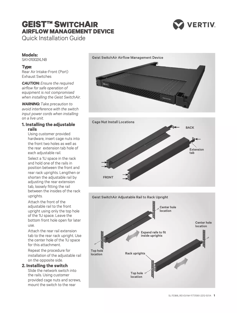 Image de la première page du manuel de l'appareil SwitchAir SA1-01002XLNB