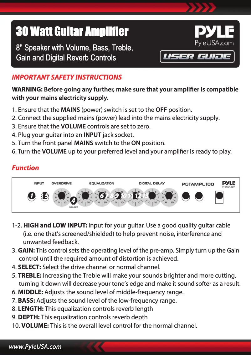 Page 1 de la notice Manuel utilisateur Pyle PGTAMPL100