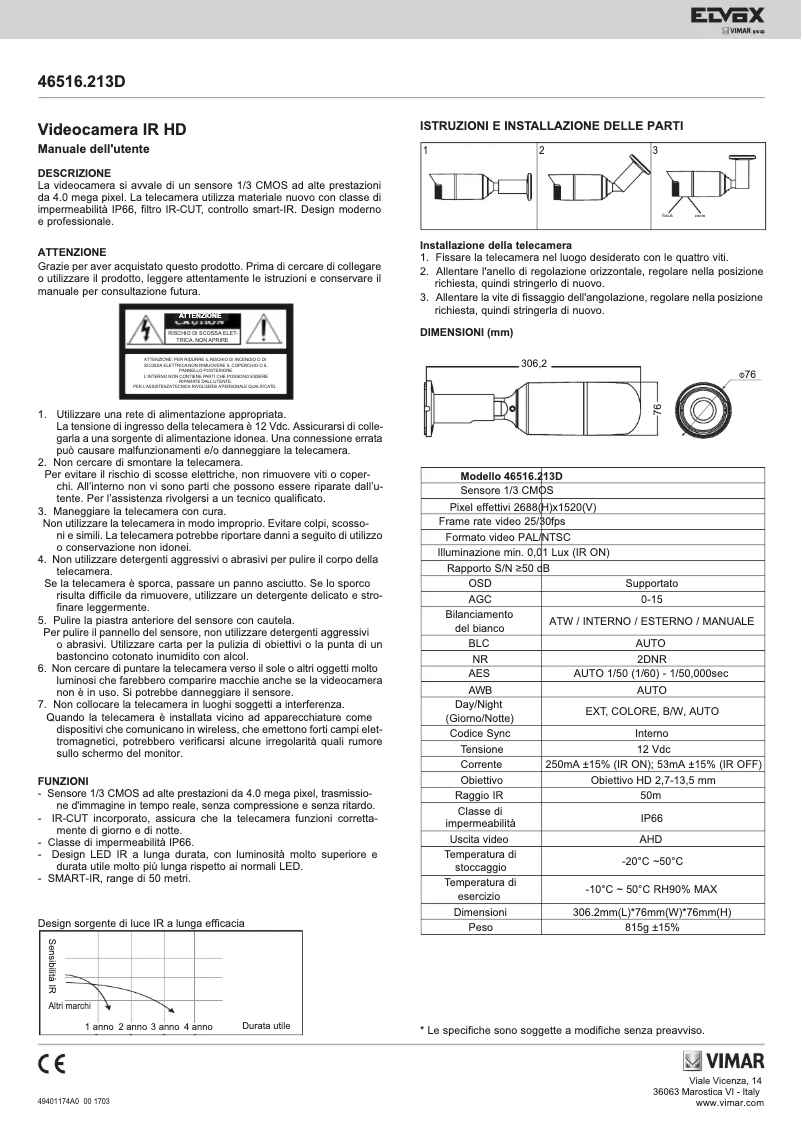 Page 1 de la notice Manuel utilisateur Vimar ELVOX 46516.213D