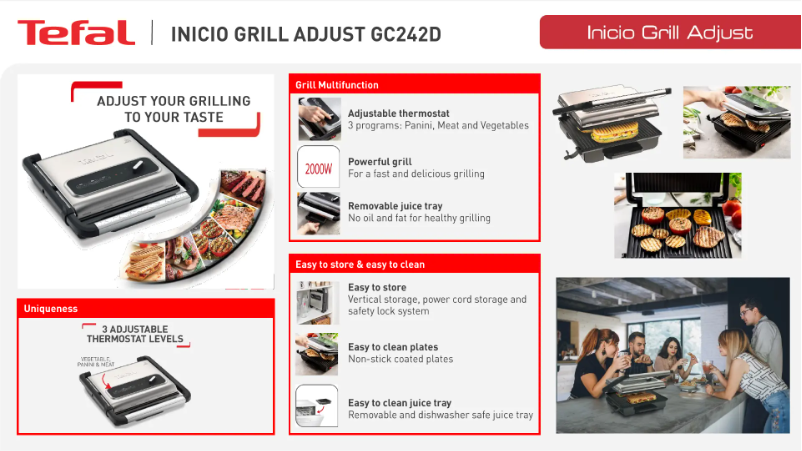 Page n°1 - Fiche technique Tefal Inicio Grill Adjust GC242D