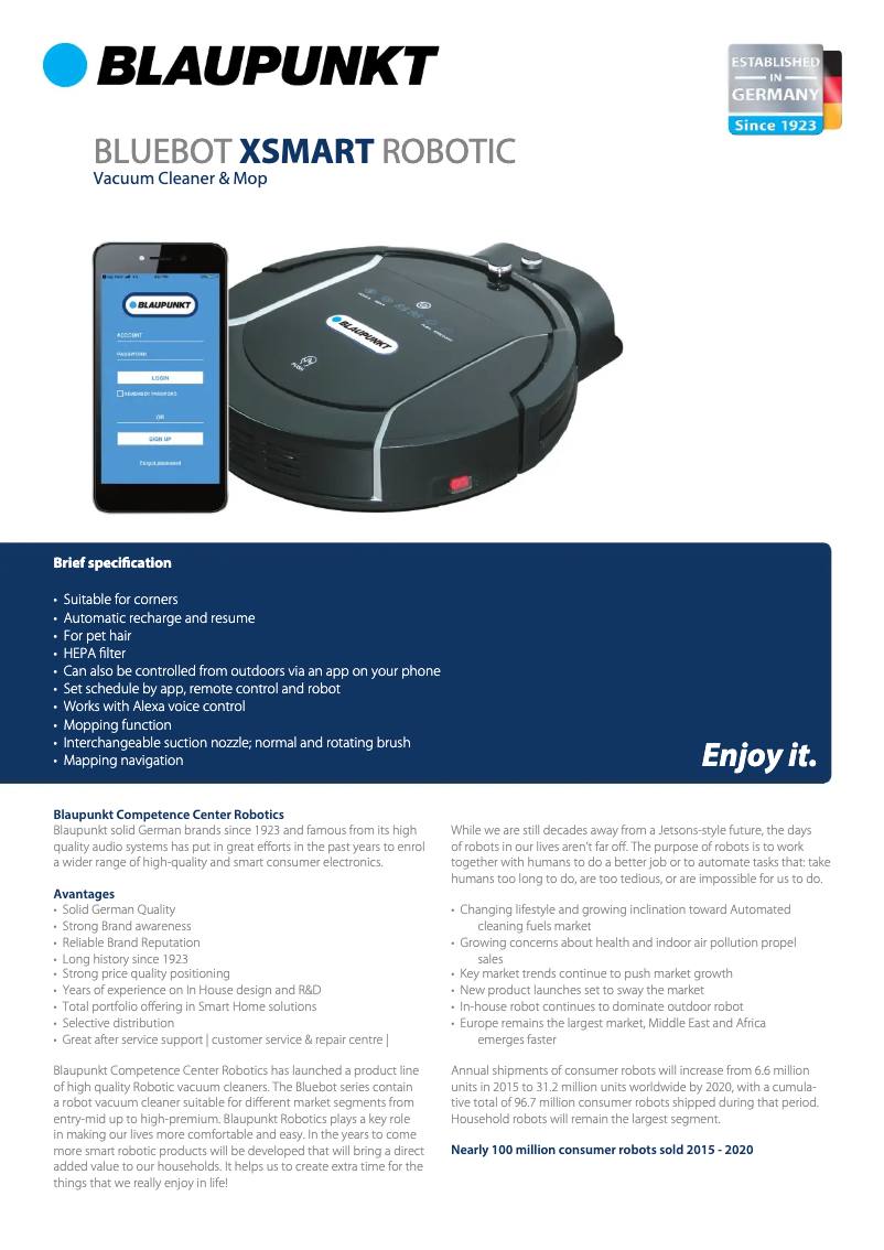 Image de la première page du manuel de l'appareil Bluebot XSmart VCBB1XS