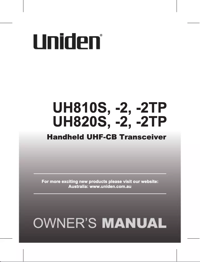 Page 1 de la notice Manuel utilisateur Uniden UH810S-2