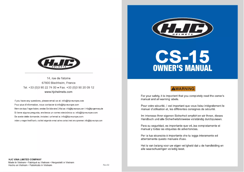 Page n°1 - Manuel utilisateur HJC Helmets CS-15