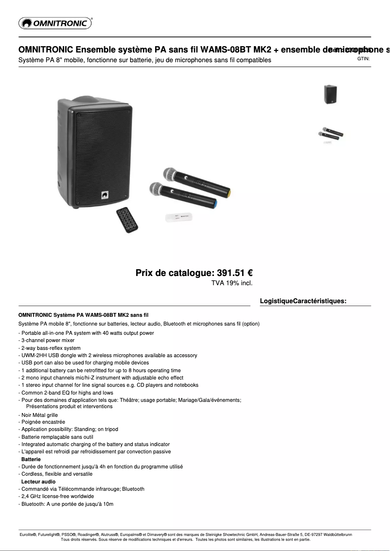 Página 1 del manual Ficha técnica Omnitronic WAMS-08BT MK2