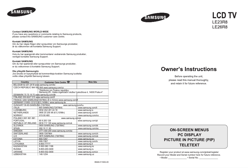 Page 1 de la notice Manuel utilisateur Samsung LE26R89BD