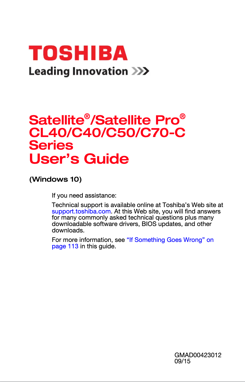 Page 1 de la notice Manuel utilisateur Toshiba Satellite C40