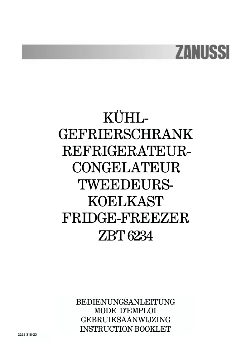 Page 1 de la notice Manuel utilisateur Zanussi ZBT6234